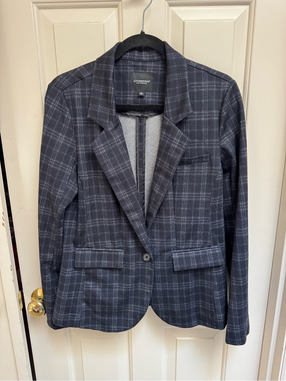 Liverpool Women's Navy Plaid Single-Button Blazer - Picture 2 of 9